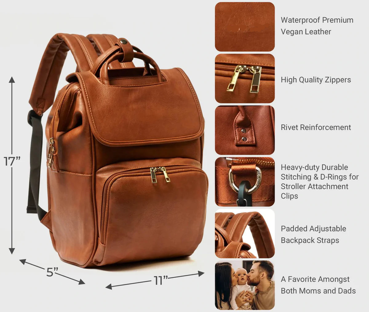 La majestic leather diaper bag backpack Infographic 2